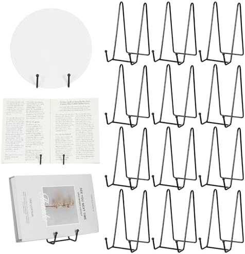 12 Pack 6 Inch Metal Plate Display Stands, Black Multi-Purpose Easel Stands for Photos/Books/Plaques/Artwork