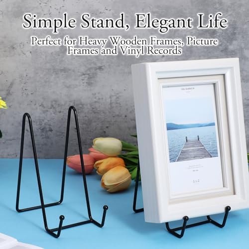 12 Pack 6 Inch Metal Plate Display Stands, Black Multi-Purpose Easel Stands for Photos/Books/Plaques/Artwork, alternate view