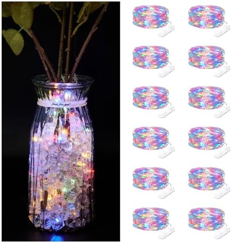 12 Pack 7ft Multicolor Battery Fairy Lights, 20 LED String Lights