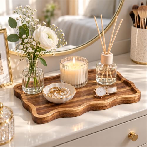 12 Pack 8 x 12 Inch Acacia Wood Serving Trays, Scalloped in 8 x 12 Inch in Brown, alternate view 6