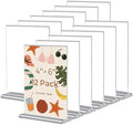 12 Pack Acrylic Sign Holder 4 x 6, Double-Sided Clear Sign Holder Plastic Stands for Display, T Shape Acrylic