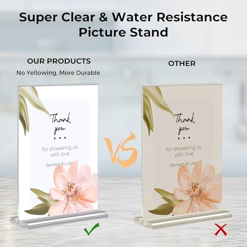 12 Pack Acrylic Sign Holder 4 x 6, Double-Sided Clear Sign Holder Plastic Stands for Display, T Shape Acrylic, alternate view