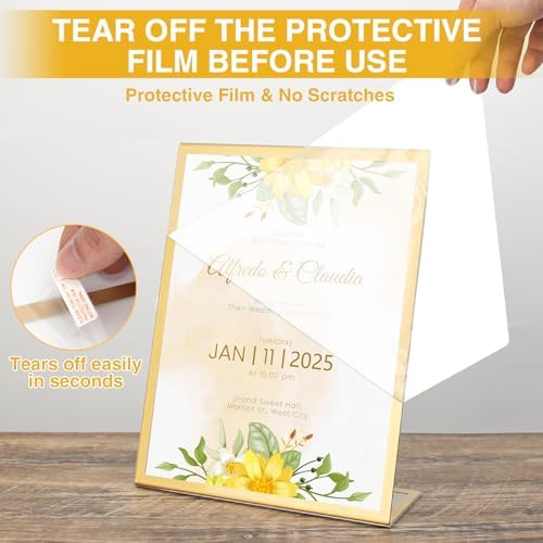 12 Pack Acrylic Sign Holder 4 x 6, Gold Picture Frame Stand up Table Top Sign Holders, Slanted Back Paper Holder, alternate