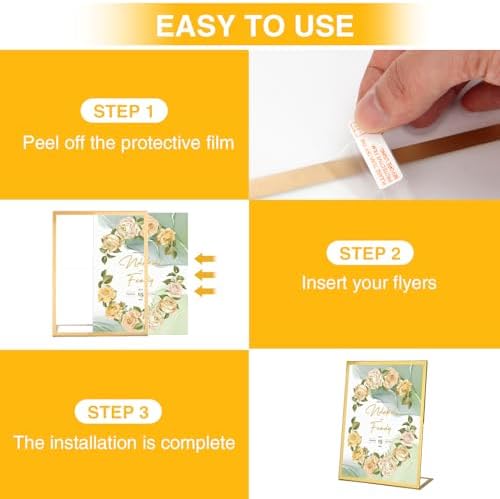 12 Pack Acrylic Sign Holder 4 x 6, Gold Picture Frame Stand up Table Top Sign Holders, Slanted Back Paper Holder, alternate