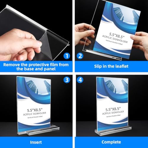 12 Pack Acrylic Sign Holder 5.5 x 8.5, Double-Sided Clear Sign Holder Plastic Stands for Display, T Shape, alternate view 4