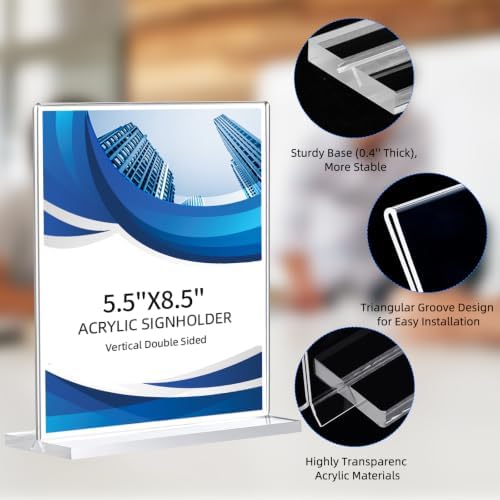 12 Pack Acrylic Sign Holder 5.5 x 8.5, Double-Sided Clear Sign Holder Plastic Stands for Display, T Shape, alternate view 5