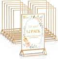 12 Pack Acrylic Sign Holder 5.5 x 8.5, Double Sided Gold Picture Frame Stand up Table Top Sign Holders, Clear