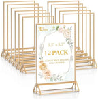 12 Pack Acrylic Sign Holder 5.5 x 8.5, Double Sided Gold Picture Frame Stand up Table Top Sign Holders, Clear