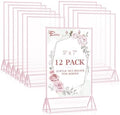 12 Pack Acrylic Sign Holder 5 x 7, Double-Sided Stand up Table Top Sign Holders, Pink Acrylic Picture Frame Menu
