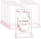 12 Pack Acrylic Sign Holder 5 x 7, Double-Sided Stand up Table Top Sign Holders, Pink Acrylic Picture Frame Menu