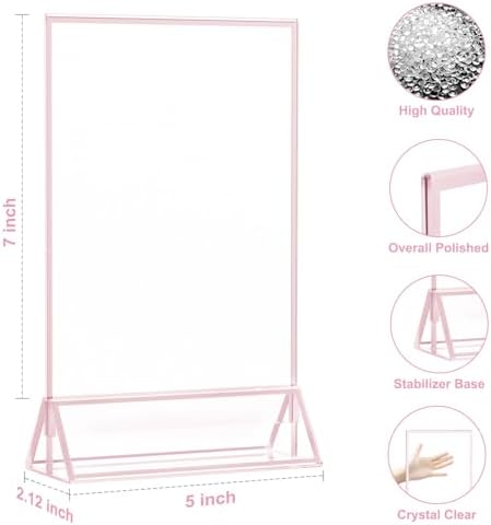12 Pack Acrylic Sign Holder 5 x 7, Double-Sided Stand up Table Top Sign Holders, Pink Acrylic Picture Frame Menu, alternate