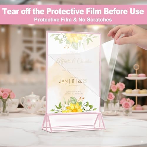 12 Pack Acrylic Sign Holder 5 x 7, Double-Sided Stand up Table Top Sign Holders, Pink Acrylic Picture Frame Menu, alternate