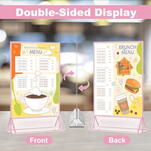 12 Pack Acrylic Sign Holder 5 x 7, Double-Sided Stand up Table Top Sign Holders, Pink Acrylic Picture Frame Menu, alternate