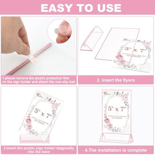 12 Pack Acrylic Sign Holder 5 x 7, Double-Sided Stand up Table Top Sign Holders, Pink Acrylic Picture Frame Menu, alternate