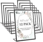 12 Pack Acrylic Sign Holder 8.5 x 11, Black Picture Frame Stand up Table Top Sign Holders, Slanted Back Paper