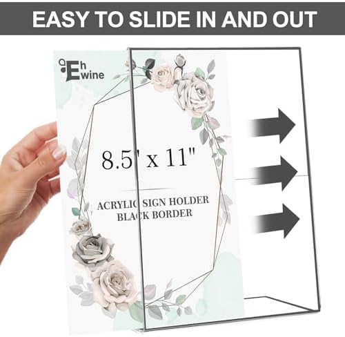12 Pack Acrylic Sign Holder 8.5 x 11, Black Picture Frame Stand up Table Top Sign Holders, Slanted Back Paper, alternate view