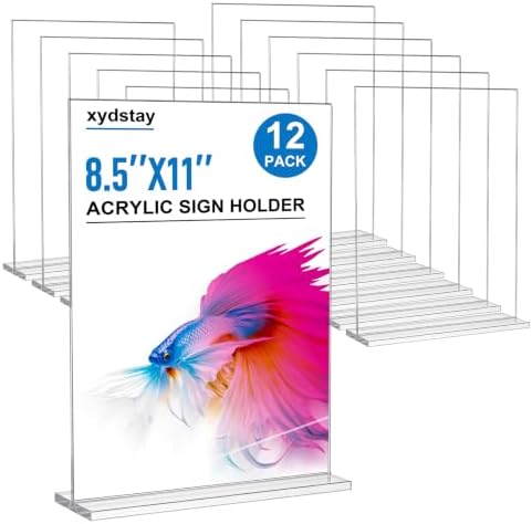 12 pack Acrylic Sign Holder 8.5 x 11, Clear Table Display Stand