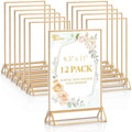 12 Pack Acrylic Sign Holder 8.5 x 11, Double Sided Gold Picture Frame Stand up Table Top Sign Holders, Clear