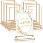 12 Pack Acrylic Sign Holder 8.5 x 11, Double Sided Gold Picture Frame Stand up Table Top Sign Holders, Clear