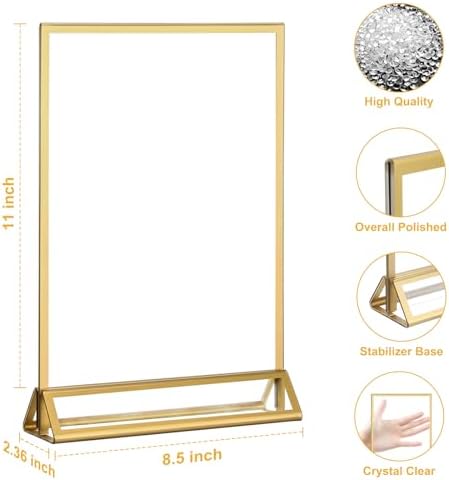 12 Pack Acrylic Sign Holder 8.5 x 11, Double Sided Gold Picture Frame Stand up Table Top Sign Holders, Clear, alternate view