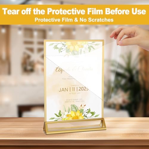 12 Pack Acrylic Sign Holder 8.5 x 11, Double Sided Gold Picture Frame Stand up Table Top Sign Holders, Clear, alternate view