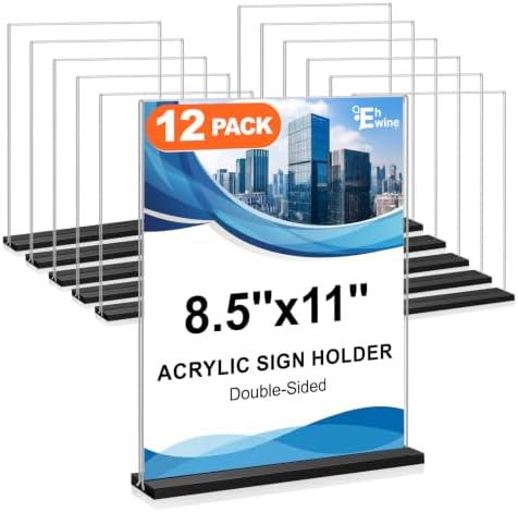 12 Pack Acrylic Sign Holder 8.5 x 11, Double-Sided Stand up Table Top Sign Holders, Clear Acrylic Picture Frame