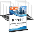 12 Pack Acrylic Sign Holder 8.5 x 11, Double-Sided Stand up Table Top Sign Holders, Clear Acrylic Picture Frame