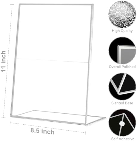 12 Pack Acrylic Sign Holder 8.5 x 11, Silver Picture Frame Stand up Table Top Sign Holders, Slanted Back Paper, alternate