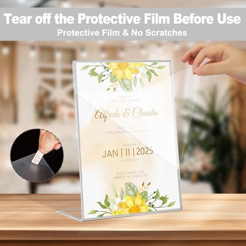 12 Pack Acrylic Sign Holder 8.5 x 11, Silver Picture Frame Stand up Table Top Sign Holders, Slanted Back Paper, alternate