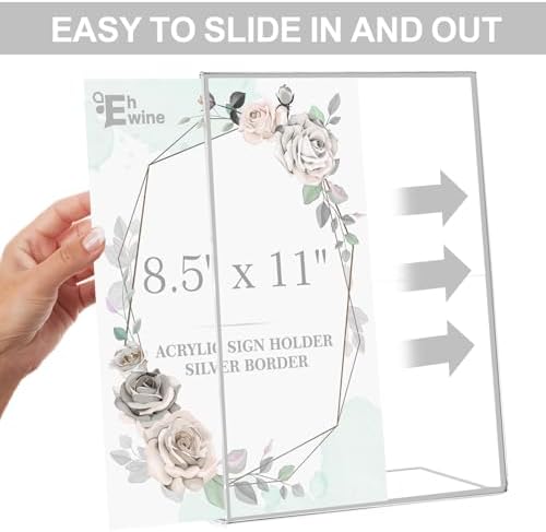 12 Pack Acrylic Sign Holder 8.5 x 11, Silver Picture Frame Stand up Table Top Sign Holders, Slanted Back Paper, alternate