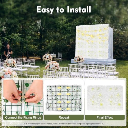 12 Pack Artificial Flower Wall Panels 24" x 16" Flower Wall Panel White Wall Backdrop Faux Hydrangea and Rose, alternate view