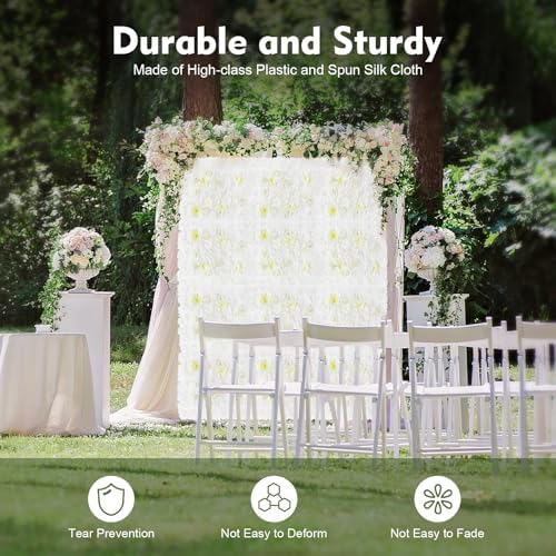 12 Pack Artificial Flower Wall Panels 24" x 16" Flower Wall Panel White Wall Backdrop Faux Hydrangea and Rose, alternate view