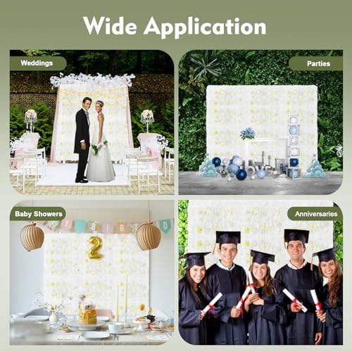 12 Pack Artificial Flower Wall Panels 24" x 16" Flower Wall Panel White Wall Backdrop Faux Hydrangea and Rose, alternate view