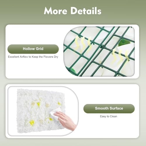 12 Pack Artificial Flower Wall Panels 24" x 16" Flower Wall Panel White Wall Backdrop Faux Hydrangea and Rose, alternate view