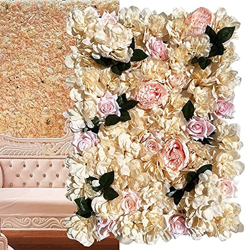 12 Pack Artificial Flower Wall Panels 24" x 16" Khaki Faux Hydrangea and Rose Artificial Flower Backdrop Panels, alternate