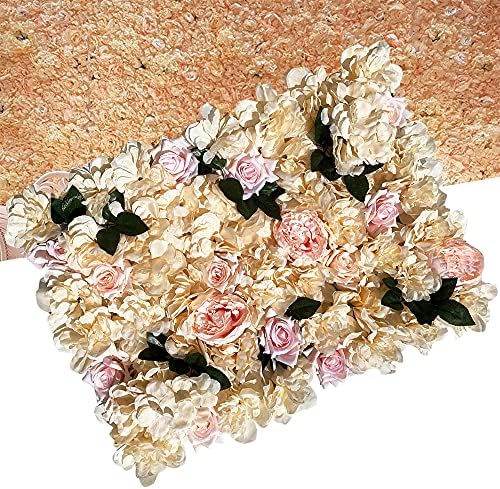 12 Pack Artificial Flower Wall Panels 24" x 16" Khaki Faux Hydrangea and Rose Artificial Flower Backdrop Panels, alternate