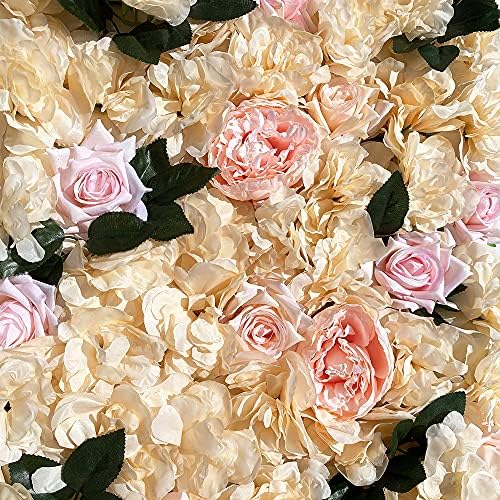 12 Pack Artificial Flower Wall Panels 24" x 16" Khaki Faux Hydrangea and Rose Artificial Flower Backdrop Panels, alternate
