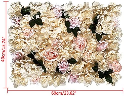 12 Pack Artificial Flower Wall Panels 24" x 16" Khaki Faux Hydrangea and Rose Artificial Flower Backdrop Panels, alternate