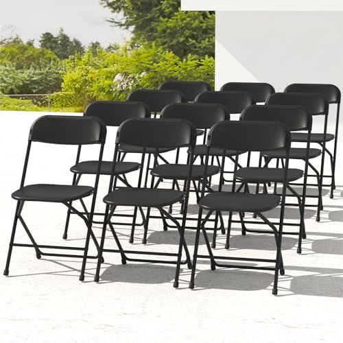 12 Pack Black Folding Chairs for School Events Wedding Party Picnic