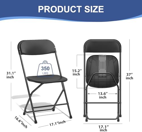 12 Pack Black Folding Chairs for School Events Wedding Party Picnic, alternate view 3