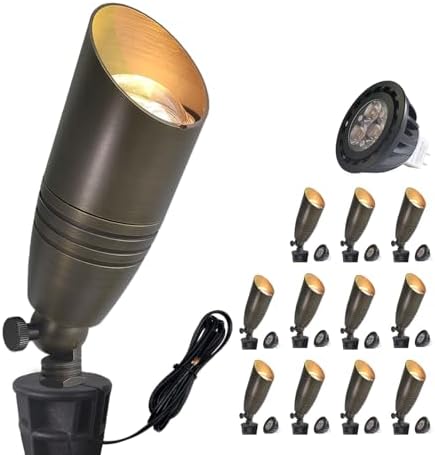 12 Pack Brass Landscape Spotlights Outdoor with 5W MR16 Bronze(102B)