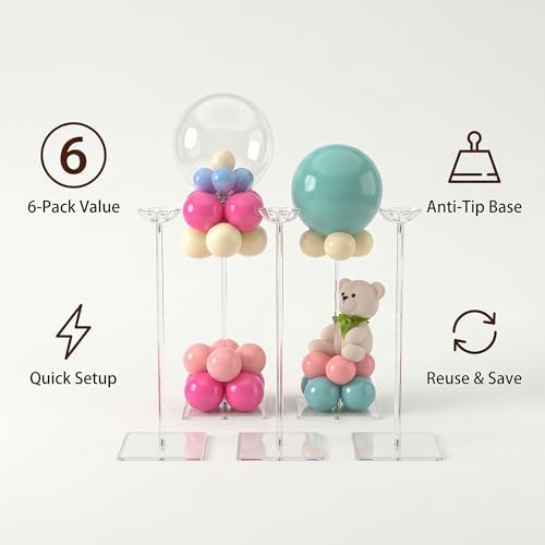 12 Pack Clear Acrylic Balloon Stand 15.75 inch Party Centerpiece Kit in 15.75 Inch in Transparent, alternate view 6