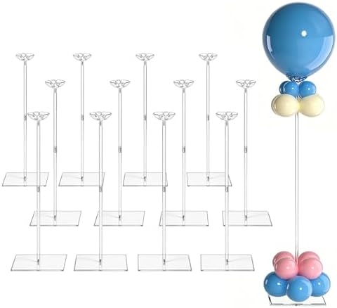 12 Pack Clear Acrylic Balloon Stand 23.6 inch Party Centerpiece in 23.6 Inches in Transparent
