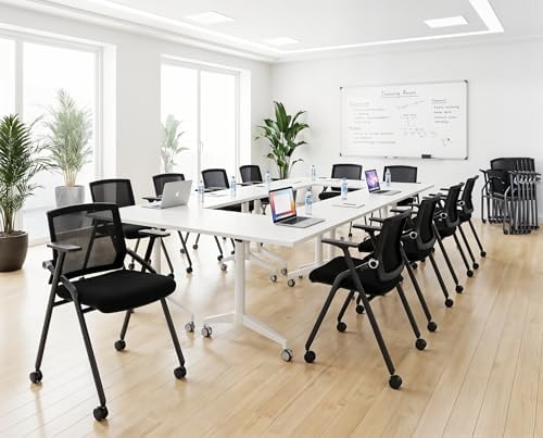 12 Pack Conference Room Chairs with Paddle Folding Office Chair Foldable Desk Chair Mesh Back and Arms for