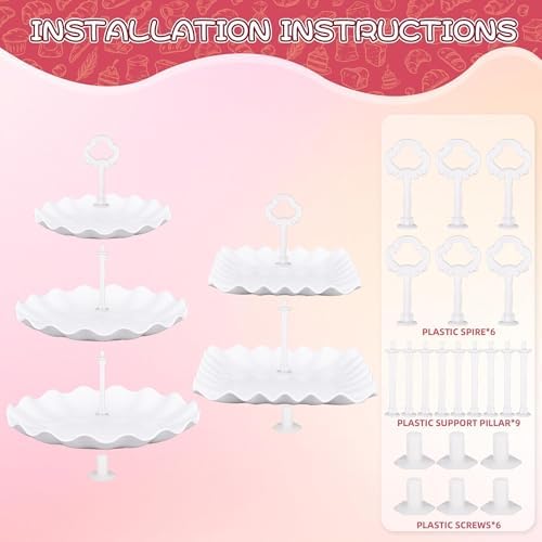 12-Pack Dessert Table Display Set, 6 Cupcake Stands and 6 Dessert Trays, Plastic Dessert Display Stands and Cake, alternate