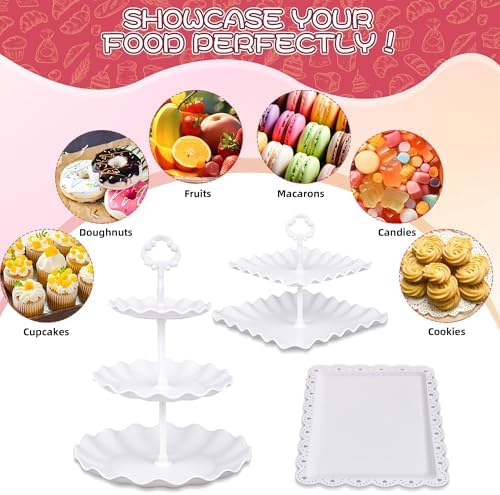 12-Pack Dessert Table Display Set, 6 Cupcake Stands and 6 Dessert Trays, Plastic Dessert Display Stands and Cake, alternate
