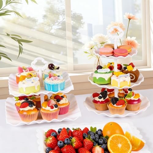 12-Pack Dessert Table Display Set, 6 Cupcake Stands and 6 Dessert Trays, Plastic Dessert Display Stands and Cake, alternate