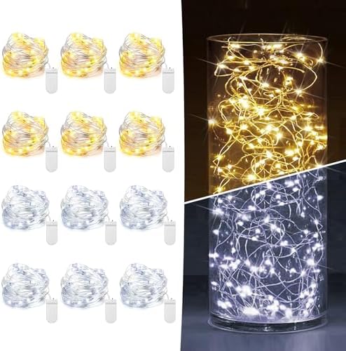 12 Pack Fairy Lights Battery Operated 7ft 20 LED Mini String Lights Twinkle Lights Silver Wire Firefly Starry