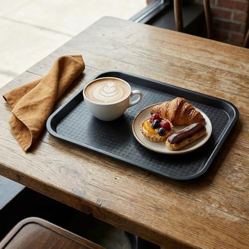 12 Pack Fast Food Tray, 13.7 x 10.5 Inch Plastic Restaurant Serving Tray Cafeteria Trays for Coffee Table, alternate view 2