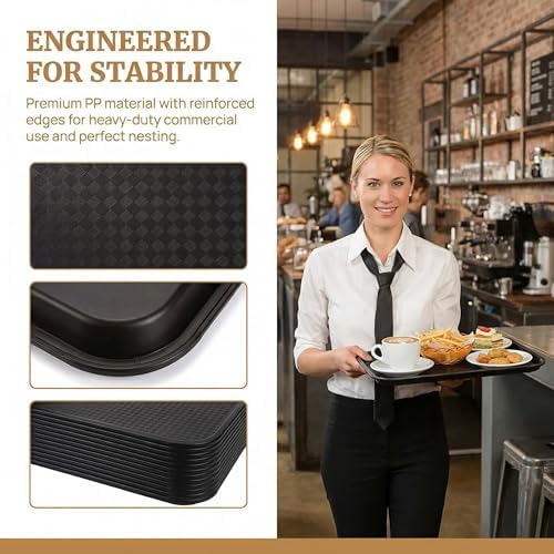 12 Pack Fast Food Tray, 13.7 x 10.5 Inch Plastic Restaurant Serving Tray Cafeteria Trays for Coffee Table, alternate view 4
